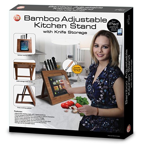 CTA Digital Bambus Tablet-Ständer Halterung für iPad Air und iPad 2/3/4 Verstellbar mit Integriertem Messerblock und Eingabestift Stylus – Natur - 9