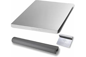 MISTERMOBY Spianatoia per Impastare in Acciaio Inox Tagliere Piano da Lavoro per Cucina Bar e Ristorante per Impastare Pane Pizza Focaccia, 60 x 50 cm con Bordo + Tappetino Antiscivolo e Spatola