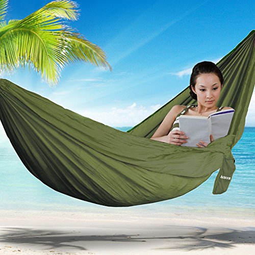 Preisvergleich Produktbild Aodoor Hängematte Nylongewebe -Reisen Camping Hängematten Picknickdecke Tuchhängematte Doppel-Hängematte Belastbarkeit Camping belastbar bis 200 kg Armeegrün