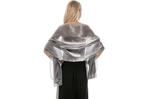 Aukmla Chales y envolturas de satén sedoso para bodas, pashmina, chal para novias, damas de honor, bodas, fiestas de noche, vestidos formales, gris oscuro, talla única