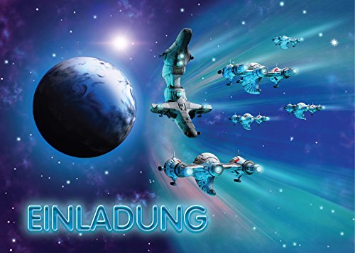 12 Einladungskarten zum Kindergeburtstag Space-Party Weltraum Raumschiff Weltal Spaceshuttle/ Einladungen zum Geburtstag / Umschläge