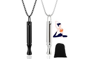 TPZORJX 2 Piezas Respiratorias para Dejar de Fumar,Collar Original de Acero Inoxidable sin Humo,Collar Antiestrés con Bolsa Terciopelo, para Dejar Fumar,Meditación,Calma,Relajación (Negro,Plateado)