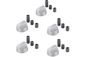 Dekarox Set di 5 manopole per piano cottura, diametro 42 mm, con adattatori, 6 mm di diametro e 8 mm, universali, per fornelli a gas, forno