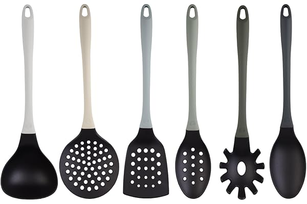 MasterChef Ustensiles de Cuisine, Accessoire Antiadhésive Anti-Rayures et Résistante à la Chaleur Pattiserrie a Coffret Culinaire, Gris Rateau a Crepe, Louche, Cuillères, Spatules et Palettes