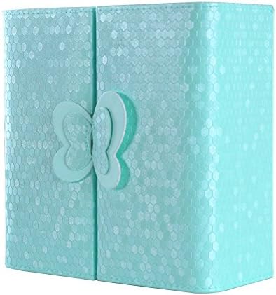 Heelinna Portable Butterfly Display Storage Organizer Jewelry Box Leather Case(Blue)