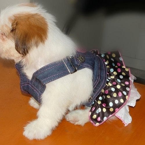 Dog-Denim-Dress-Pink-Sequin-Heart-Pocket-Chest-Circumference-Approx-115-Inch