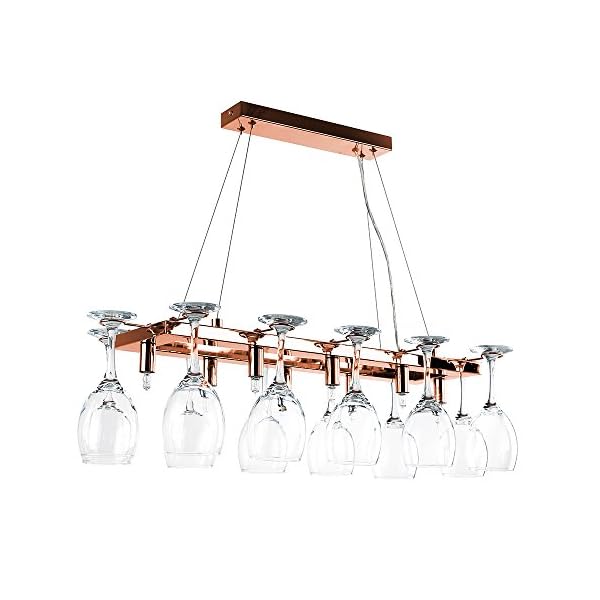 Designer 8 Way Polished Copper Adjustable Suspension Over Table Drop Down Ceiling Light with 12 Wine Glass Holders - Complete with MiniSun 3w LED G9 Bulbs [3000K Warm White]