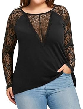 Hot Sale! Bekleidung AMUSTER Frauen Langarm T-Shirt Plus Size Solid Lace beiläufige Bluse Loose Fit Tops Damen...