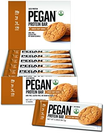 Pegan® Protein Bars (20g Organic Plant Protein ) 12 Bars (Ginger Snap Cookie) (Gluten Free) (170 Cal 1 Net Carb)