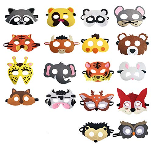 Masques d'Animaux, Masques pour Enfants Feutre, Masque Animaux Enfant pour Fête d'Anniversaire à Thème de Zoo Ferme Jungle Safari Masques d'Halloween