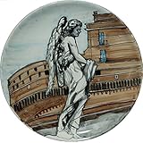 Castel Sant'Angelo in Rome- Hand Teller dekoriert,25,3 cm Durchmesser Made in Italien, Toskana, Lucca