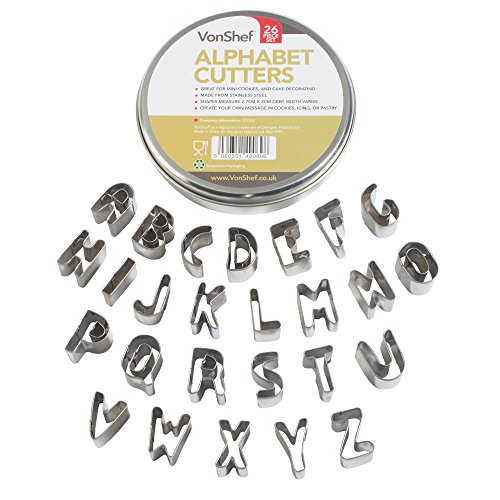 VonShef 26-teilig Ausstechformen Ausstecher Set Buchstaben Zahlen & Alphabet Tortendeko Marzipan Fondant