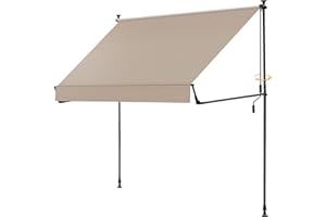 BelleMax Klemmmarkise Markise Balkon ohne Bohren, 300 cm x (125 + 25 cm) Khaki, Balkonmarkise mit Handkurbel, Faltbarem Seitenarm, UV-Schutz, Wasserdicht und Höhenverstellbar