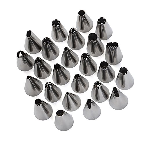 IDEALEBEN Garniertüllen Set mit 24 Stücke Garniertülle und 2 Spritzbeutel Spritztüllen aus Edelstahl Geeignet für Torten, Kuchen, Bäckerei，Keksen, Plätzchen usw. - 4