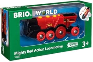 BRIO World - 33592 - Locomotive rouge puissante à piles - Train électrique son et lumière - Pour circuit de train en bois - Jouet mixte à partir de 3 ans
