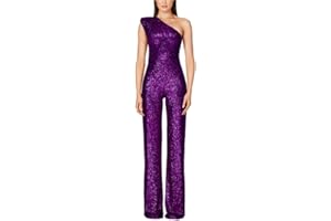 shownicer Tuta da Donna con Spalline Monospalla Senza Maniche a Vita Alta Jumpsuit Sexy Slim Tinta Unita Pantalone Elegante Cerimonia Paillettes Lunghi Estivi Jumpsuit