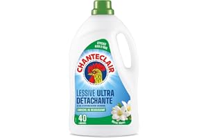 Chanteclair - Lessive Liquide Concentrées Musc Blanc, Enrichie au Dégraissant, Ultra Détachantes et Efficaces aussi à Froid, 40 lavages - 1800 ml