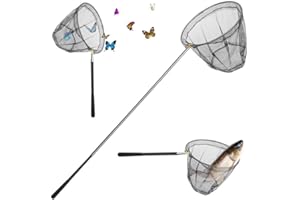 CAKEFLY 68 Pouces Épuisette de Pêche Pliable Long Manche Téléscopique Pêche Pliable Poteau en Alliage d'Aluminium Épuisette Peche Epuisette Peche Carnassier pour Carpe Papillon Poisson Crevette Attrape