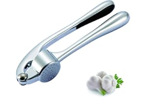 Garlic Press Garlic Crusher, HERUIO Crush Garlic & Ginger with Ease (Peel On), Zinc Alloy Small Kitchen Utensils Gadgets, Super Easy to Clean (Dishwasher Safe), Rust-Proof (Silver)， 6.7 x 1.5 in