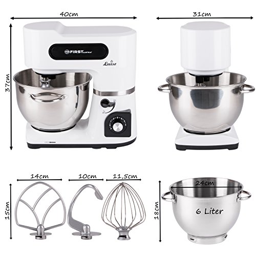 1500W Knetmaschine mit 6 L Edelstahl-Rührschüssel | Planetenrührwerk | Edelstahl-Schneebesen | spülmaschinenfeste Aufsätze | angenehmes Betriebsgeräusch | Rührmaschine | Teigmaschine | Küchenmaschine - 6