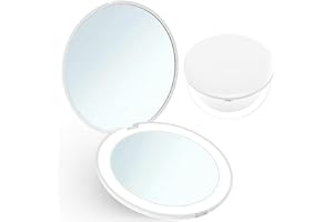 Giazee Travel Mirror with Light, Small 1X/10X Magnifying Compact Mirror Portable Pocket Mirror Compact Makeup Mirror Mini handheld mirror for Handbag Purse (White)