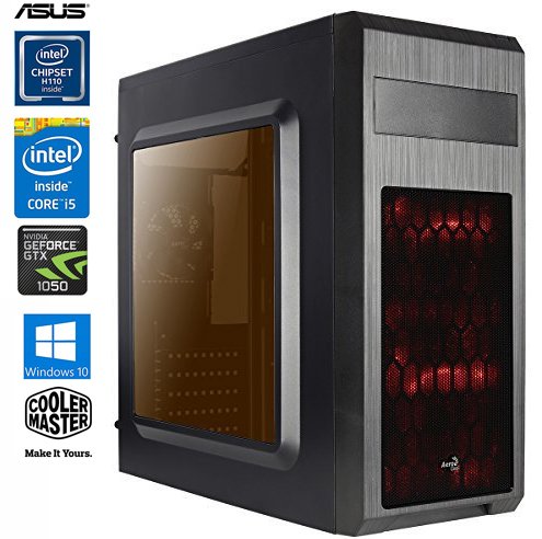 SNOGARD GAMER PC - Desktop Gaming PC (Intel Core i5-7500 4x3400Mhz, NVIDIA GTX 1050 Ti 4GB, 16GB DDR4 RAM, 1TB 7200RPM HDD, 240GB SSD, Windows 10 Professional), Black/Red