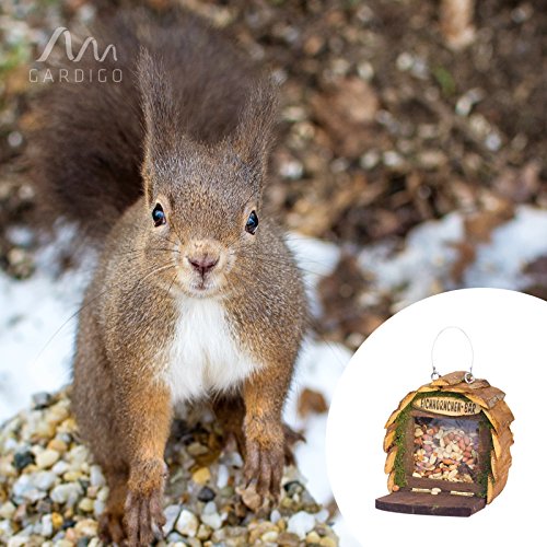 Gardigo Eichhörnchen-Bar Futterspender aufhängbares Futterhaus aus Holz naturfarben - 2