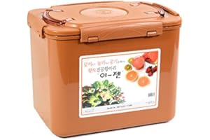 E-Jen Premium Kimchi, Sauerkraut Container Probiotic Fermentation with Inner Vacuum Lid (Earthenware Brown, 4.4 gal/ 17L)