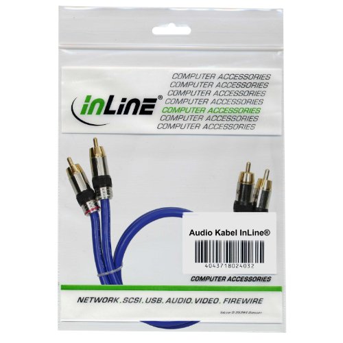 INLINE 2x Cinch Audiokabel PREMIUM 0,5m doppelt geschirmtes Kabel vergoldete Cinch Stecker Impedanz 75 Ohm Laenge 0,5m - 2