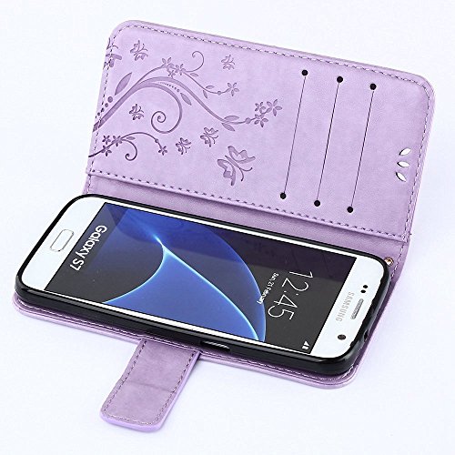 Galaxy S7 Hülle,Samsung Galaxy S7 Hülle Case Flower Ledertasche Schutzhülle Cover Etui Tasche,Samsung Galaxy S7 Hülle Leder,EMAXELERS Samsung Galaxy S7 Hülle Glitzer,Galaxy S7 Case Blumen Schmetterling Muster PU Leder Brieftasche Hülle Flip Wallet Case Cover für Galaxy S7,Bookstyle Hüllen Etui Lederhülle mit Standfunktion und Karten-Slots für Samsung Galaxy S7,Light Purple Butterfly - 4