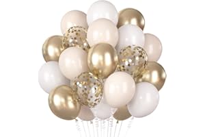 MONTRESTAR Luftballons Beige Gold, 60 Stück Sandweißer Metallic Champagner Gold Luftballon, Matte Weiß Konfetti Ballon, Creme Weiss Nude Helium Ballon für Geburtstag Boho Hochzeit Verlobung Abschluss Babyparty