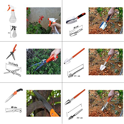12Pcs Bonsaiwerkzeug set Pathonor Gartenarbeit Werkzeug Set Gartenschere, Spaten, Schaufel ideal für Profigärtner kleinere Arbeiten am Beet oder Balkon - 3