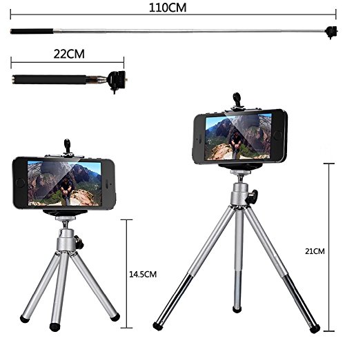 Fotocamera lente kit, Elecguru 10Â in 1Â mini kit lente 12Â x teleobiettivo + Fish Eye + obiettivo grandangolare + obiettivo macro selfie stick monopiede + telecomando Bluetooth + mini treppiede per iPhone 4S 5Â C 5S 5SE 6Â 6S Plus HTC LG XC311