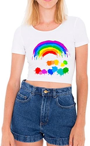Rainbow T Shirt Women Summer Harajuku White Tops Teenage Girl (One Size, White)