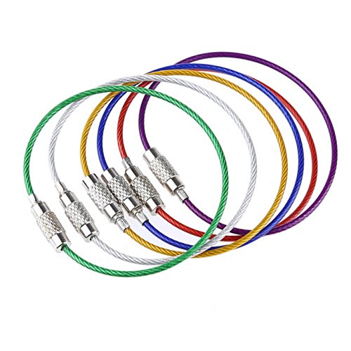 UOOOM 20Stk. Farbige Stahldraht Schlüsselring Edelstahl Draht Schlüsselanhänger aus Drahtseil mit Drehverschluß (10 cm / 4 Zoll, 20 Stück) - 2