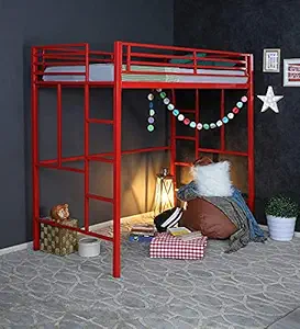Furnline Queen Metal Glossy Finish Bunk Bed Without Storage (Single, Red)