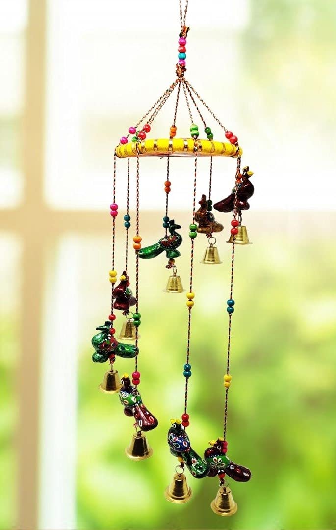 JH Gallery Handcrafted Recycled Material Peacock Rajasthani Door/Wall Hanging Decorative Showpiece (Blue, H -25 Inches, W -5.