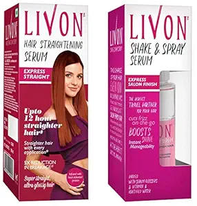 Livon Hair Straightening Serum for Straighter Hair Upto 12 Hours & 5X Less Breakage,With Heat Activa & Livon Shake and Spray Hair Serum, 100ml