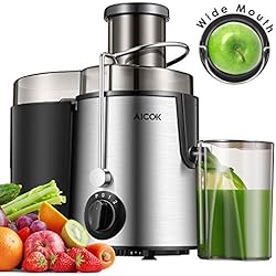 Aicok Centrifugeuse Fruits et Legumes, Extracteur de Jus à Trois Vitesses, 65MM Large Centrifugeuse Bouche en Acier Inoxydable, à Pieds Antidérapants, Sans BPA