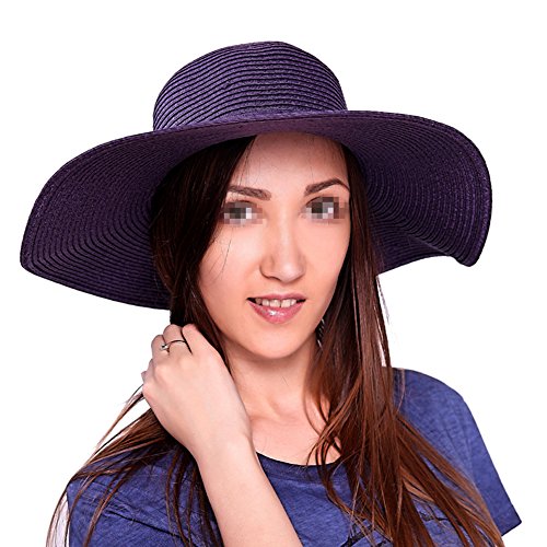 TININNA Damen Frauen Faltbar Böhmen Wide Rand Sonnenhut Strohhut Strandhut Sommerhut Sommer Hut Sonnenhuete Strand Kappe Sandstrand Sonnenhüte (Lila) - 4