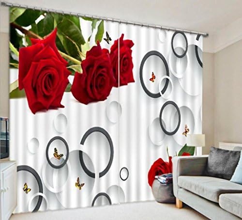 KKLL 3D curtains Roses Visual effect Printing Polyester Fabrics Blackout Living room Window drapes Bedroom Noise Reduction Solid Thermal Panel , wide 150x high 166 (wide 75x2)