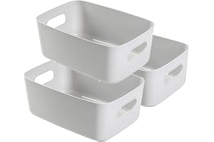 JMYDecor Scatole portaoggetti rettangolari, set di 3 cestini da studio in plastica per cucina, casa, ufficio, bagno, 24,5 x 17 x 10 cm