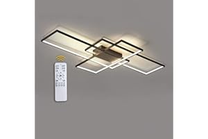 VANME Nowoczesna kwadratowa lampa sufitowa LED 95 W, przyciemniana, z pilotem zdalnego sterowania, aluminium, akry, elegancka, do salonu, sypialni, jadalni, kuchni, korytarza, czarna, 110 x 65 x 9 cm