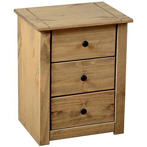 Home Discount® Panama Bedside Chest 3 Drawer, Natural Oak Waxed Bedroom Furniture