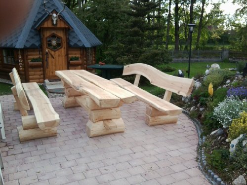 RUSTIKALE SITZGARNITUR AUS NADELHOLZ / Deutsche Handwerksqualität / 2,50m- Länge / Sitzkapazität für 10 Personen / Jede Sitzgruppe ist ein Unikat / 550 kg - 4