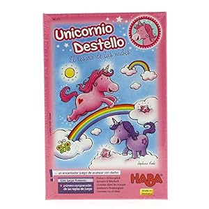 HABA 301771- Unicornio Destello El Tesoro de Las Nubes, Juego Infantil de Mesa de acumulación. Más 3 años