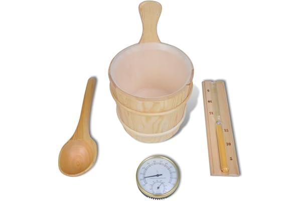vidaXL Accessoires de Sauna 5 pcs Seau Cuillère Sablier Thermo-hygromètre Kit de Sauna