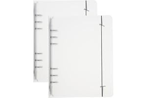 PATIKIL A5 Binder Cover, 2 Pcs PP 6 Ring Round Ring Binder Cover with Black Fixing Belt Metal Lock Loose Leaf Binder Protector Refillable Notebook for Meeting Folder, Matte White