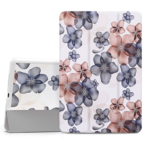 MoKo Hülle für iPad Pro 9.7 - Ultra Lightweight Slim PU Leder Tasche Schutzhülle Schale Smart Shell Case mit Auto Schlaf / Wach Funktion und Standfunktion für Apple iPad Pro 9.7 Zoll Tablet, Blumen Marineblau
