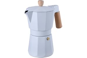 BERGNER NATURALLY - Cafetera 3 Tazas Aluminio Blanco - Conductor Térmico Superior - Mango y Pomo de Madera de Haya - Anillo de Silicona - Compatible con Varias Cocinas, Plata